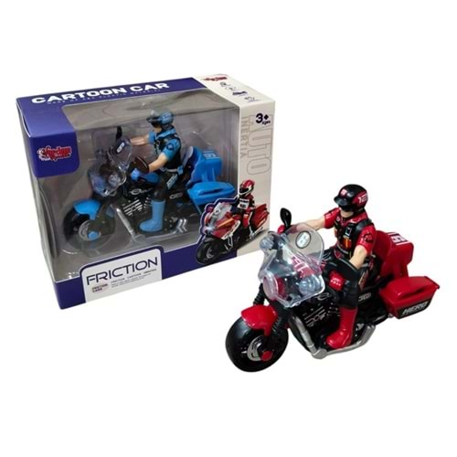 Işıklı ve Sesli Sürtmeli Polis Motorsikleti Oyuncak Kutu İçi