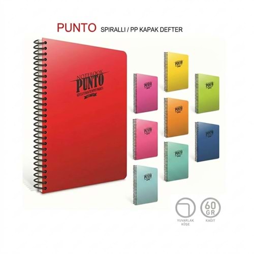 PUNTO A4 Spiralli PP Kapak Kareli Defter 160 Yaprak (60 gr) | Yuvarlak Köşe