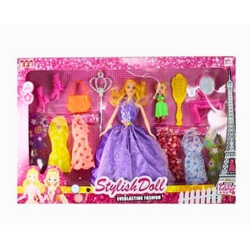 Edanur Stylish Doll Bebek ve 8 Parça Elbise ve Aksesuar Seti (264)