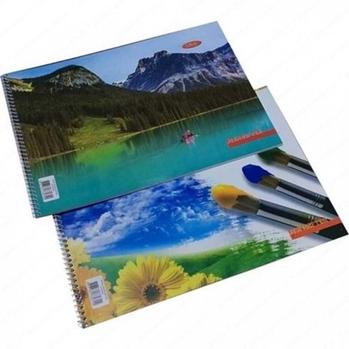 35x50 cm Büyük Boy Spiralli Resim Defteri - Manzara Kapaklı Çizim Defteri