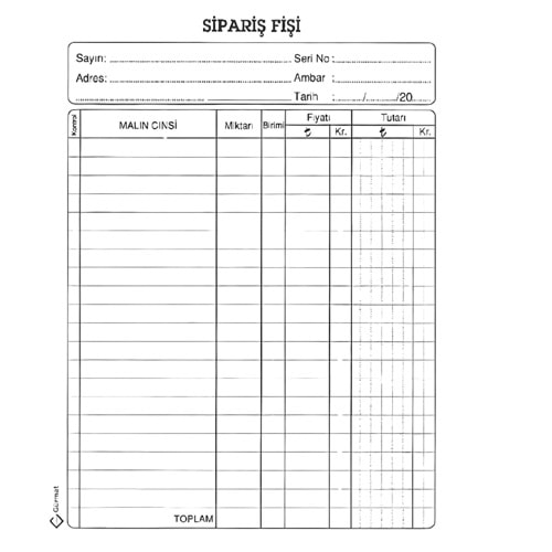 TOKAÇ OTOKOPİLİ SİPARİŞ FİŞİ