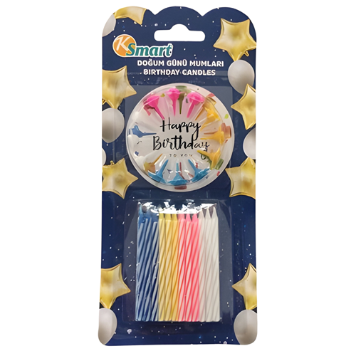 KSMART Pasta Mumu 24’lü – Renkli İnce Doğum Günü Mumları
