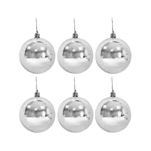 6'lı Parlak Gümüş Renk Yılbaşı Çam Ağacı Top Süsü Seti