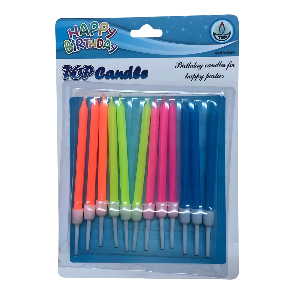 Kod 220 Renkli Mum 12’li | Doğum Günü Pasta Mumu