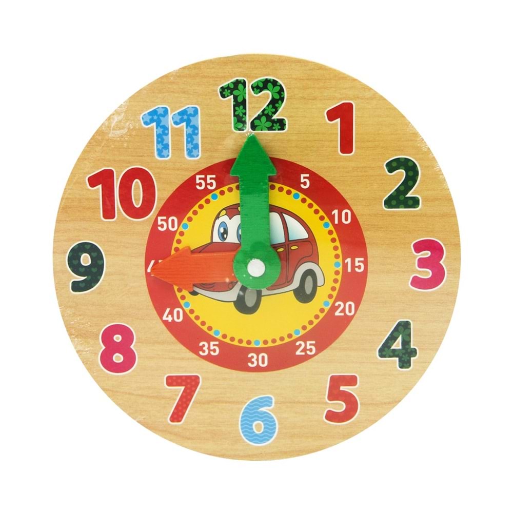 Eğitici Ahşap Araba Temalı Saat Oyunu
