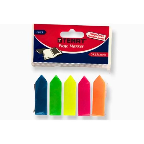 TEMAT P-625.12X45 MM.PAGE MARKER (OK ŞEKİLLİ).25 YPR 5 RENK