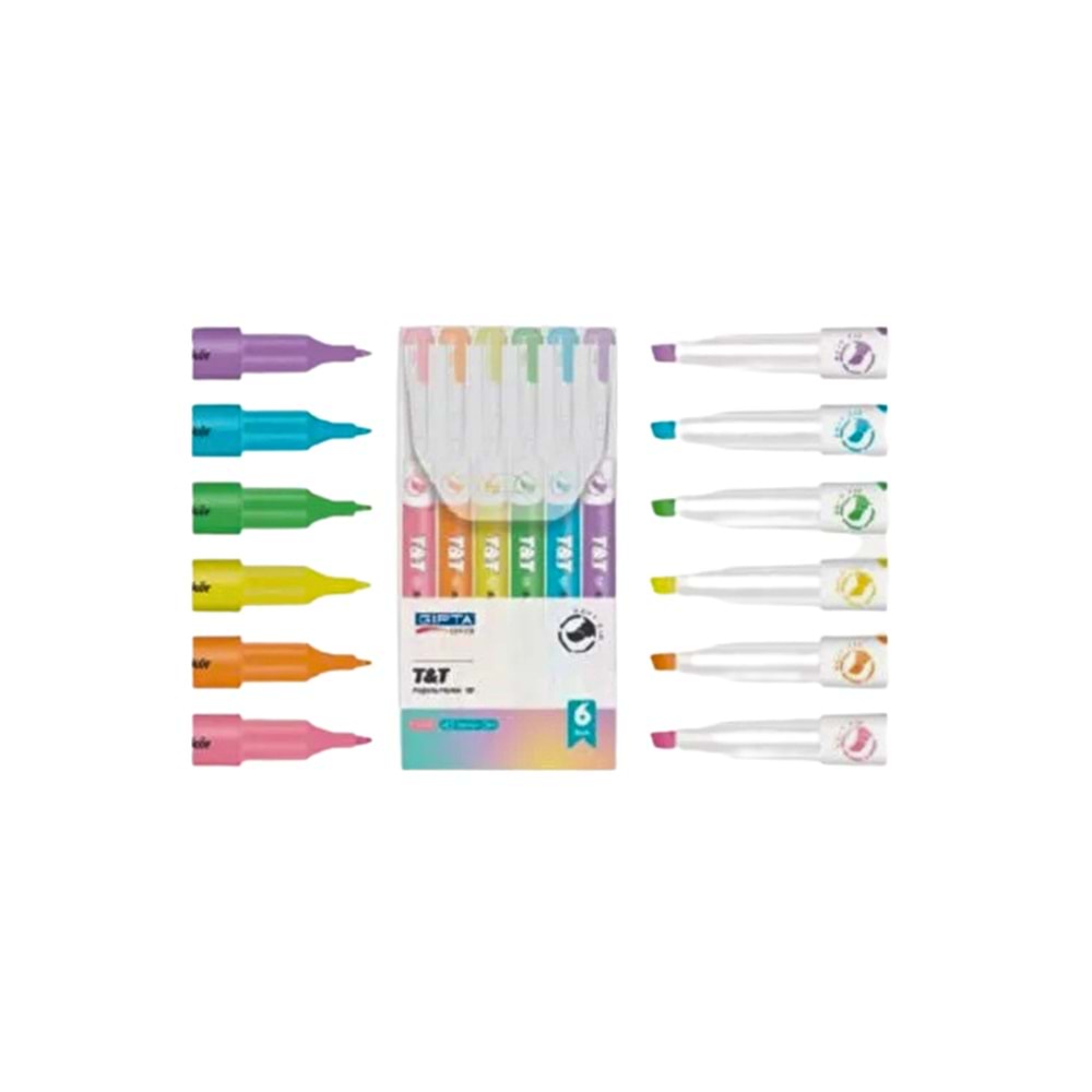 FOSFORLU MARKÖR SOFT UÇ ÇİFT UÇ 6 RENK SET