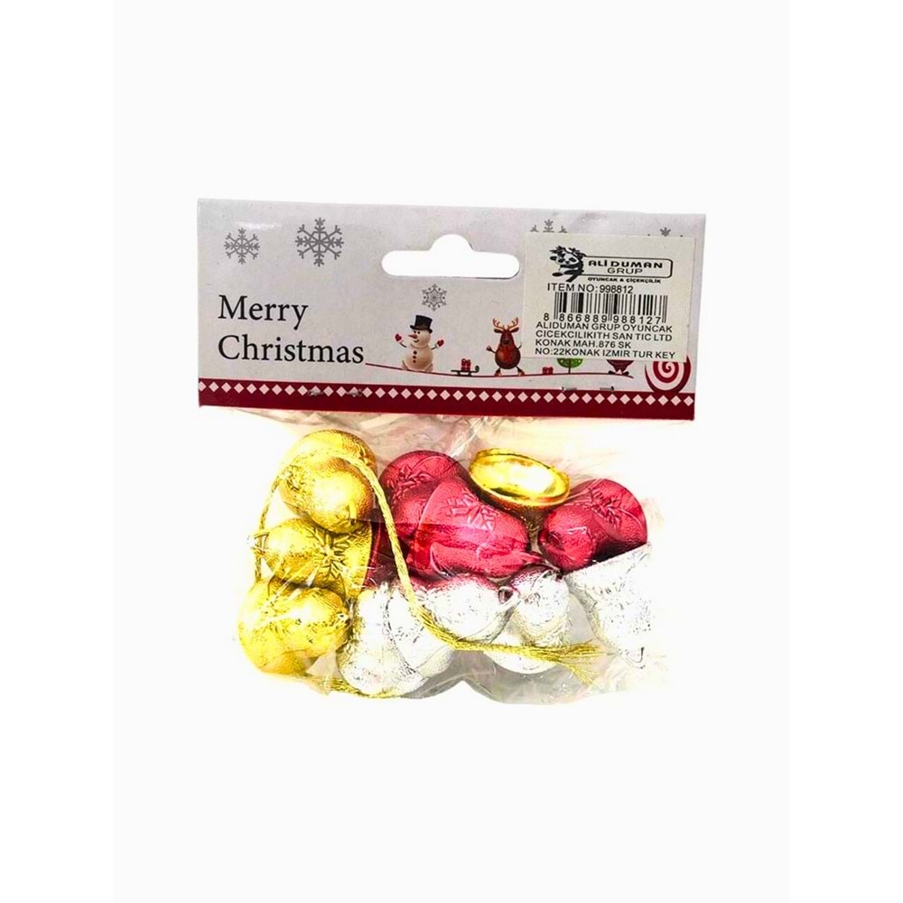 Metalik Renkli Çan Figürlü Çam Ağacı Süsleri Paketi - Yılbaşı Dekorasyonu